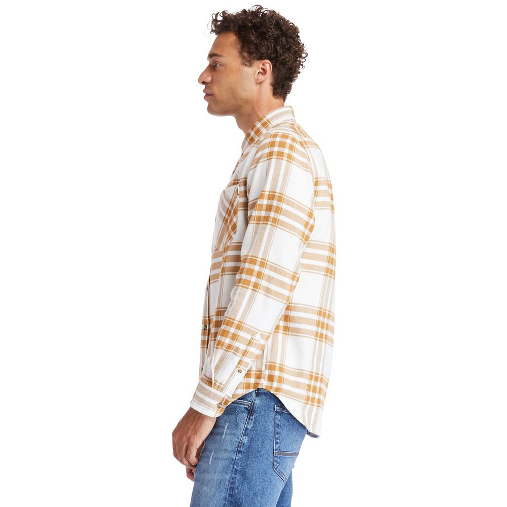 Timberland Πουκαμισα Ανδρικα Καφε/Ασπρα - Back River Heavy Flannel - Greece 7862490-PK